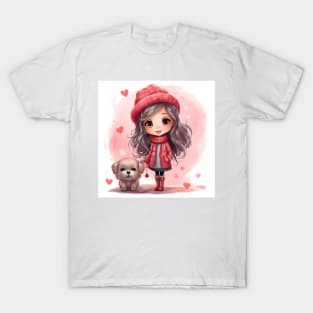 Cute girl and puppy love T-Shirt